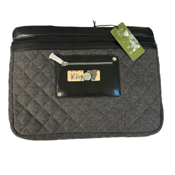 Knomo London Aurora Laptop Case Bag Slim Small PU Felt Quilted Gray Black NWT - Picture 1 of 13